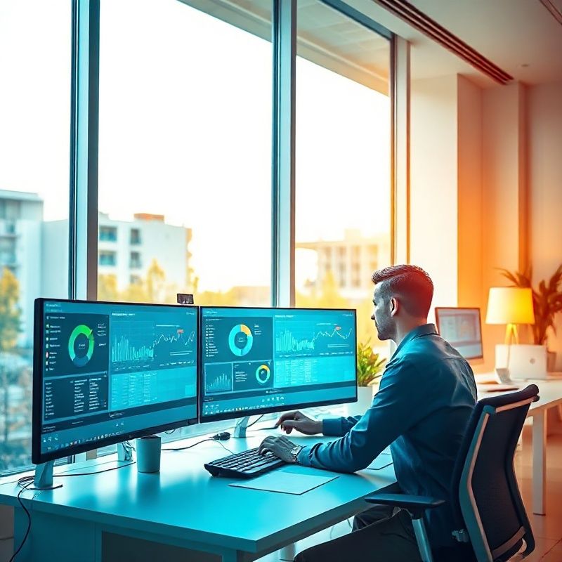 Equipo de ingeniería trabajando frente a paneles de datos en oficina de Málaga