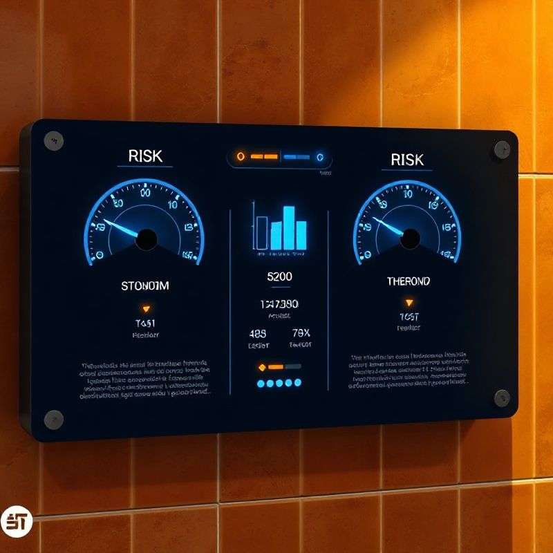 Panel de control de riesgo con indicadores circuit-breaker en tonos azules